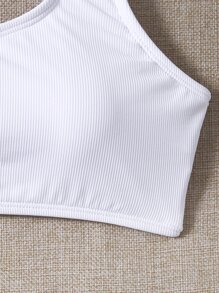 Rib Scoop Neck Bikini Top - White - View 4