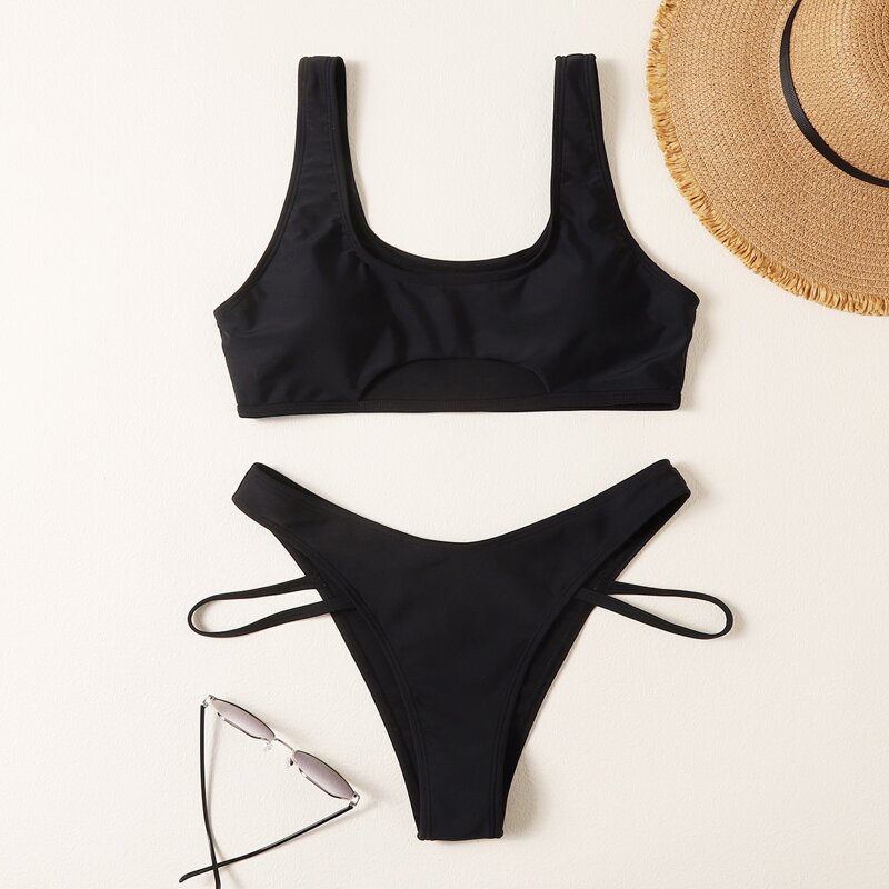 

Scoop Neck Cut-out Bikini Swimsuit, Black