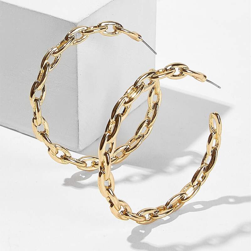 

Chain Hoop Earrings, Gold