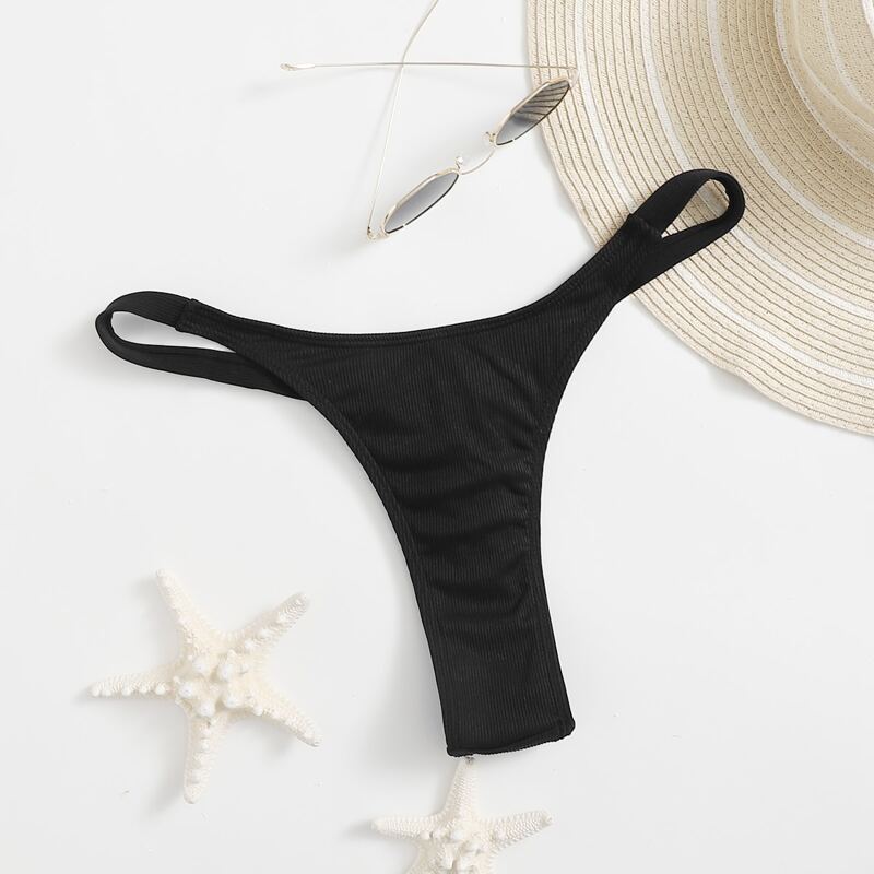 

Solid Thong Bikini Bottom, Black