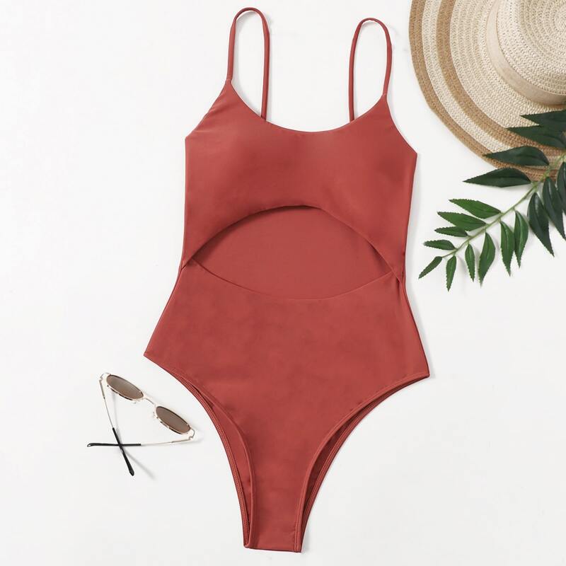 

Cut-out Front Cami One Piece Swimsuit, Redwood