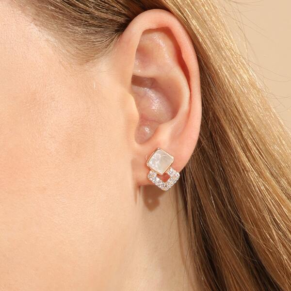 

Rhinestone Geo Decor Stud Earrings, Gold