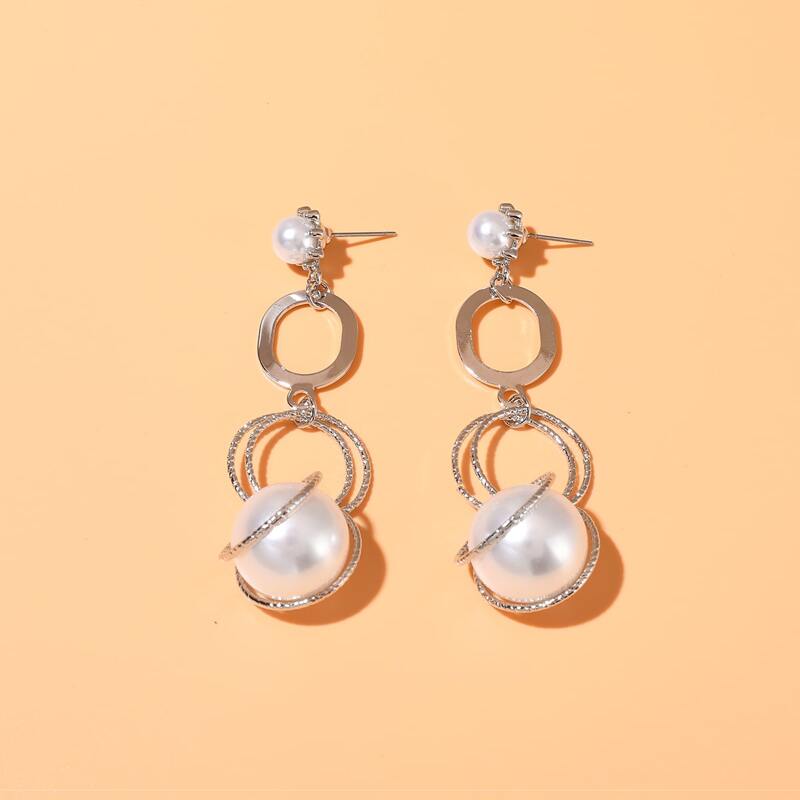 

Faux Pearl Ring Drop Earrings, Silver