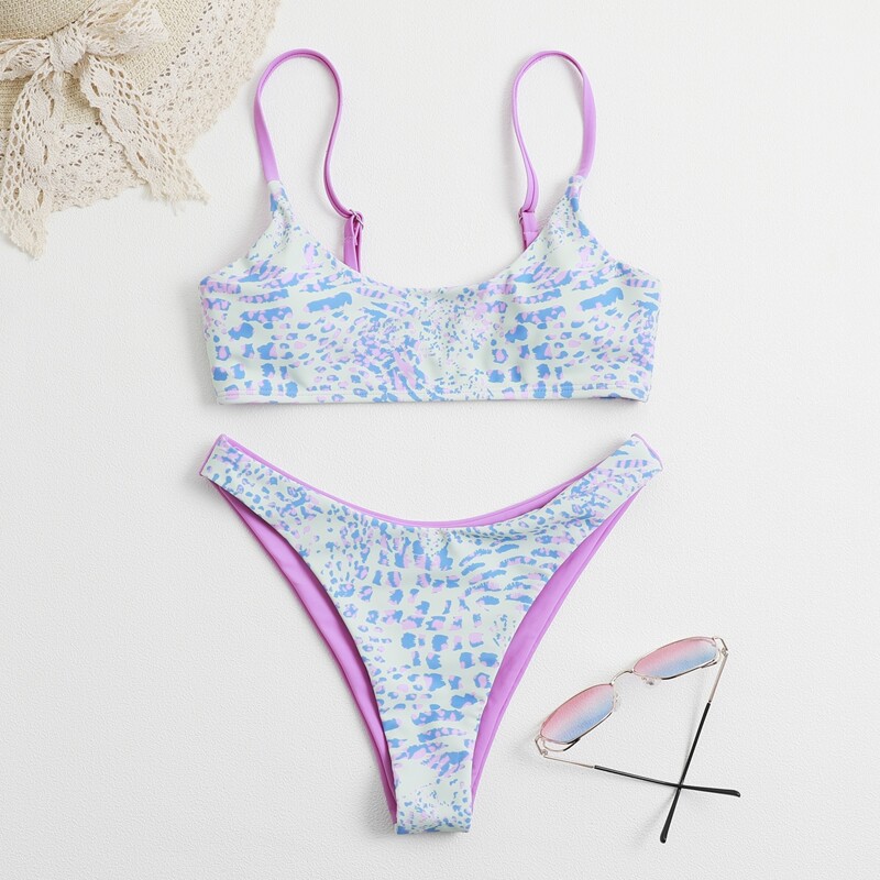 

Leopard High Leg Bikini Swimsuit, Multicolor