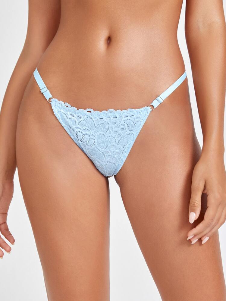 Ropa Interior Floral De Microfibra Con Detalles De Encaje En Forma De Tanga - Celeste - Añade 3
