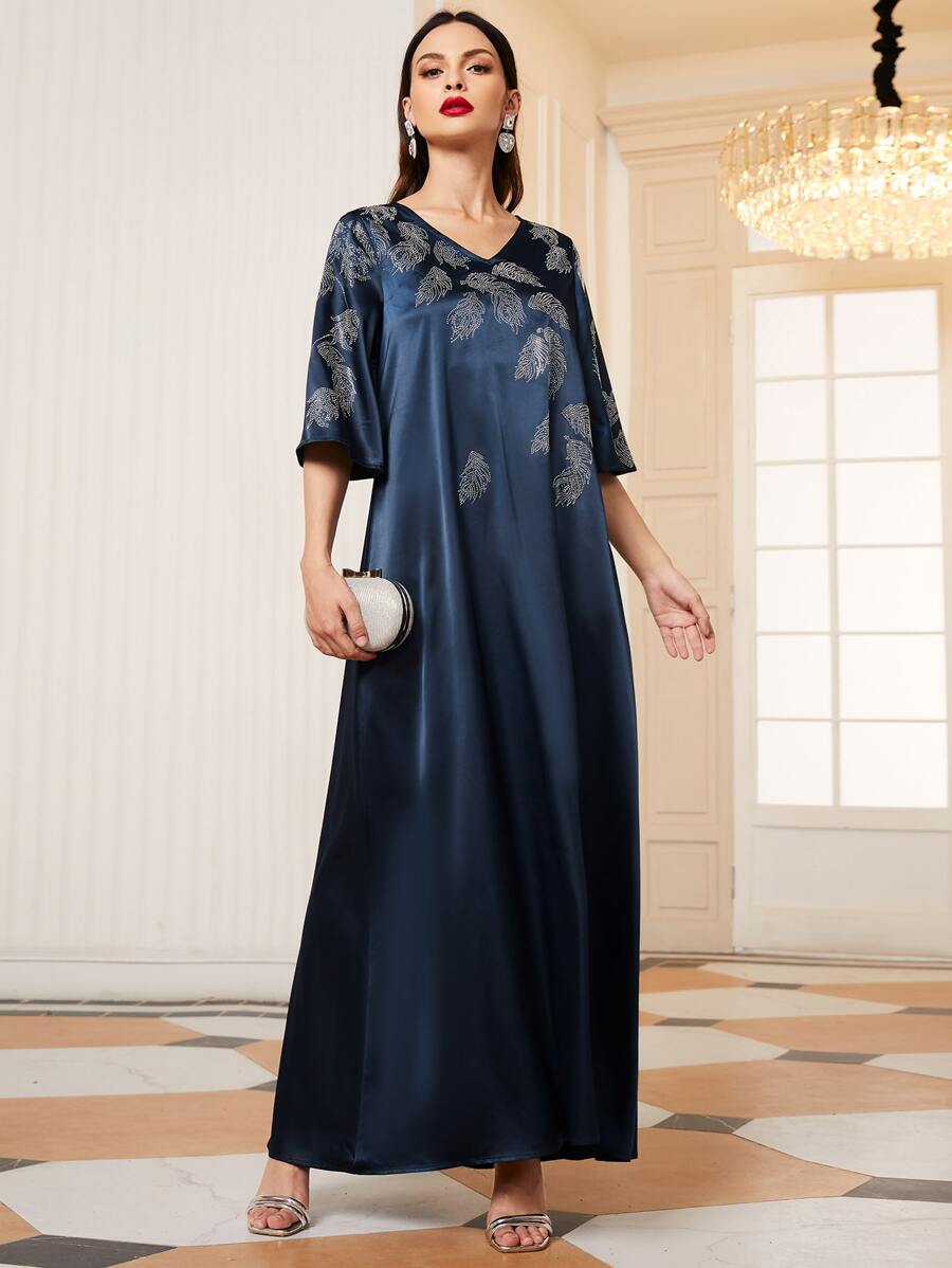 Al Najma Váy Ả Rập Pha lê kim cương Bộ lạc Hấp dẫn - Màu xanh hải quân - Xem 1