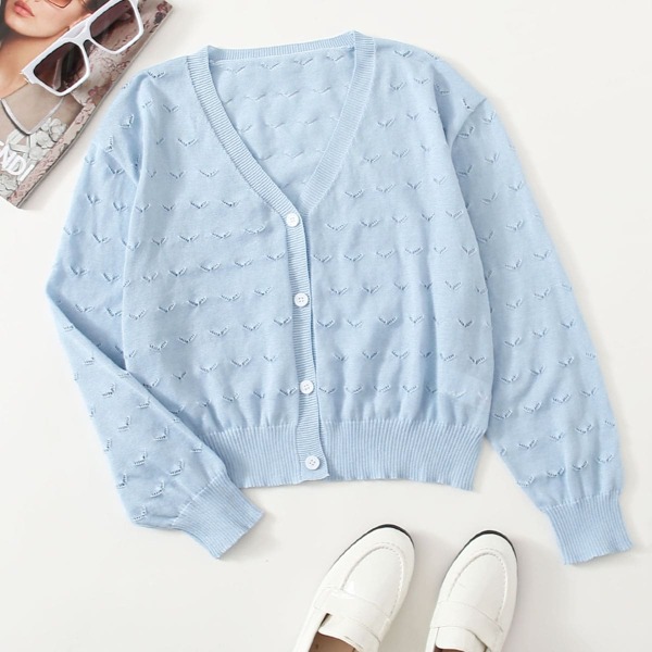 

Plus Button Front Drop Shoulder Cardigan, Baby blue