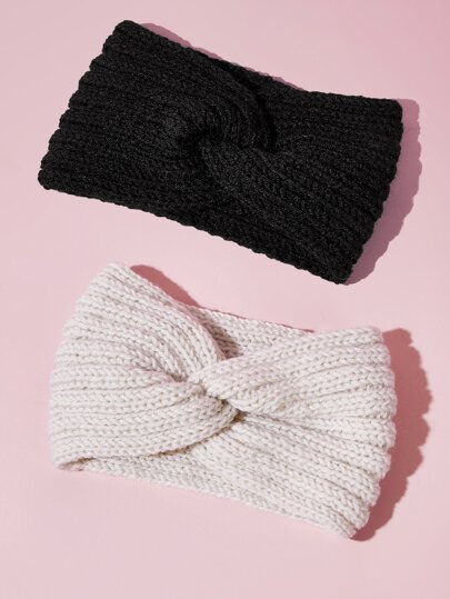 2pcs Knitted Wide Headband Casual Hair Band Turban Headband Sweatband