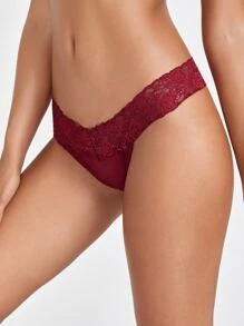 Lencería De Tanga De Encaje Contrastante - Burdeos - Ver 1