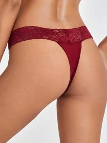 Lencería De Tanga De Encaje Contrastante - Burdeos - Ver 2