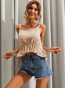 Top de tirantes bajo con fruncido con cordón lateral - Albaricoque - Ver 1