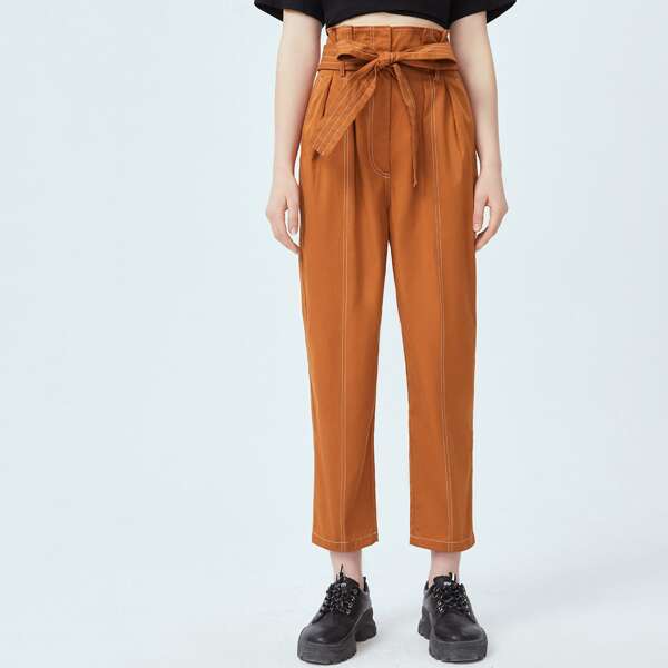 

Contrast Stitch Belted Pants, Ginger