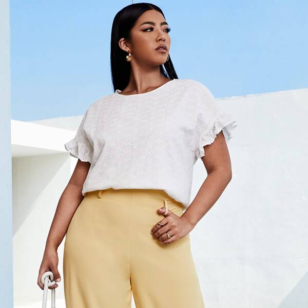 

Plus Ruffle Cuff Schiffy Top, White