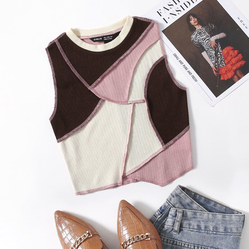

Contrast Stitch Colorblock Tank Top, Multicolor
