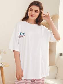 SHEIN Unity Letter Graphic Sleep Top - White - View 3