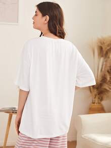 SHEIN Unity Letter Graphic Sleep Top - White - View 2