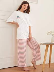 SHEIN Unity Letter Graphic Sleep Top - White - View 1