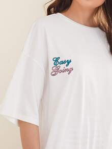 SHEIN Unity Letter Graphic Sleep Top - White - View 4