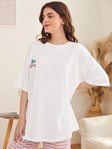 SHEIN Unity Letter Graphic Sleep Top - White - View 5