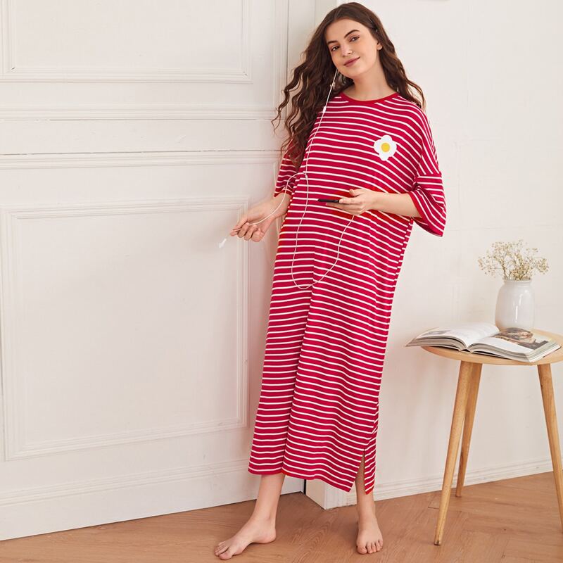 

Striped Drop Shoulder Sleepshirt, Red and white