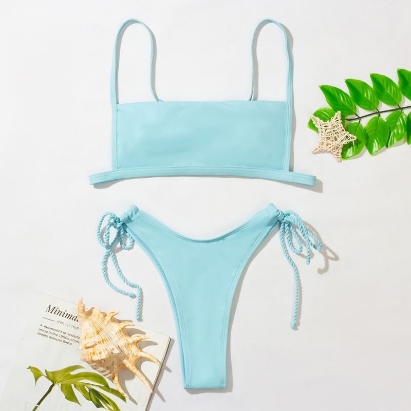 

Tie Side High Cut Bikini Swimsuit, Baby blue