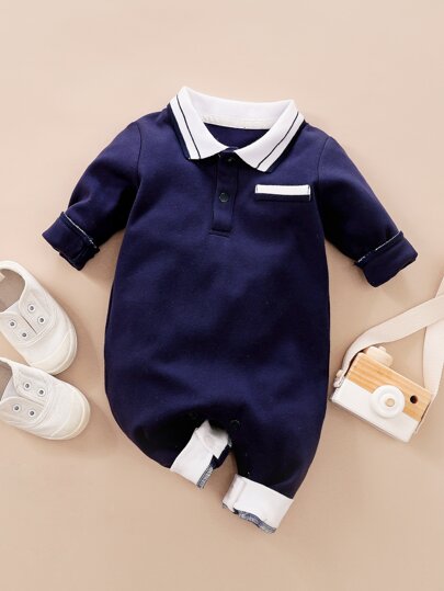 Yierying جمبسوت تي شيرت وبعنق بولو للاولاد الرضع