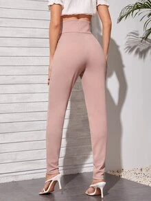 SHEIN Privé 西裝寬腰帶緊身褲子 - 淺粉色 - 查看 2