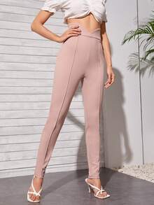 SHEIN Privé 西裝寬腰帶緊身褲子 - 淺粉色 - 查看 3