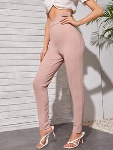 SHEIN Privé 西裝寬腰帶緊身褲子 - 淺粉色 - 查看 4
