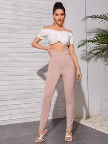 SHEIN Privé 西裝寬腰帶緊身褲子 - 淺粉色 - 查看 5