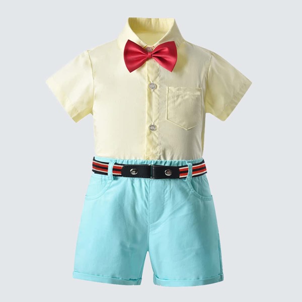 

Toddler Boys Bow Shirt With Belted Shorts, Multicolor