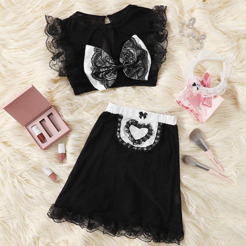 

Bow Front Maid Costume Set, Black