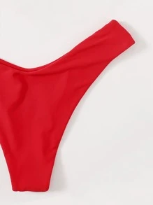 SHEIN Swim Summer Beach High Cut Bikini Panty - Red - View 3
