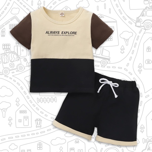 

Toddler Boys Letter Graphic Colorblock Tee & Shorts, Multicolor