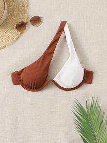 Rib Underwire One Shoulder Bikini Top - Multicolor - View 1