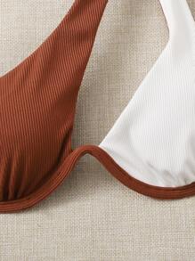 Rib Underwire One Shoulder Bikini Top - Multicolor - View 3