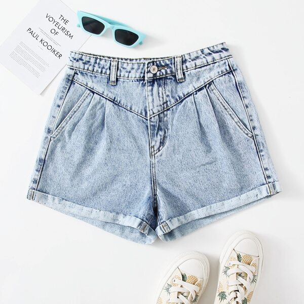

Roll Hem Denim Shorts, Light wash