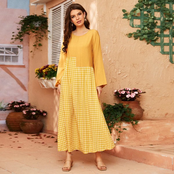 

Contrast Gingham Smock Dress, Yellow