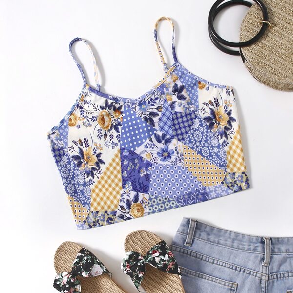 

Plus Patchwork Crop Cami Top, Multicolor
