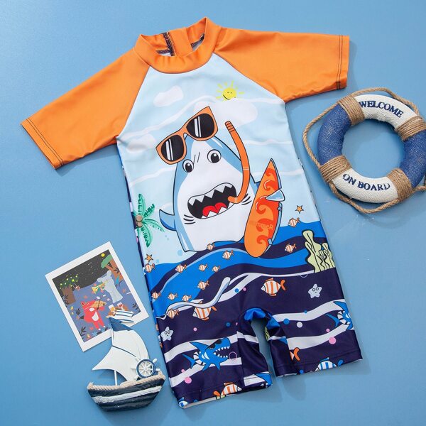 

Toddler Boys Cartoon Shark One Piece Swimsuit, Multicolor