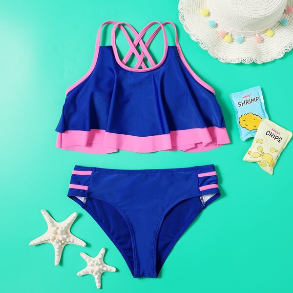 

Girls Hanky Hem Bikini Swimsuit, Blue