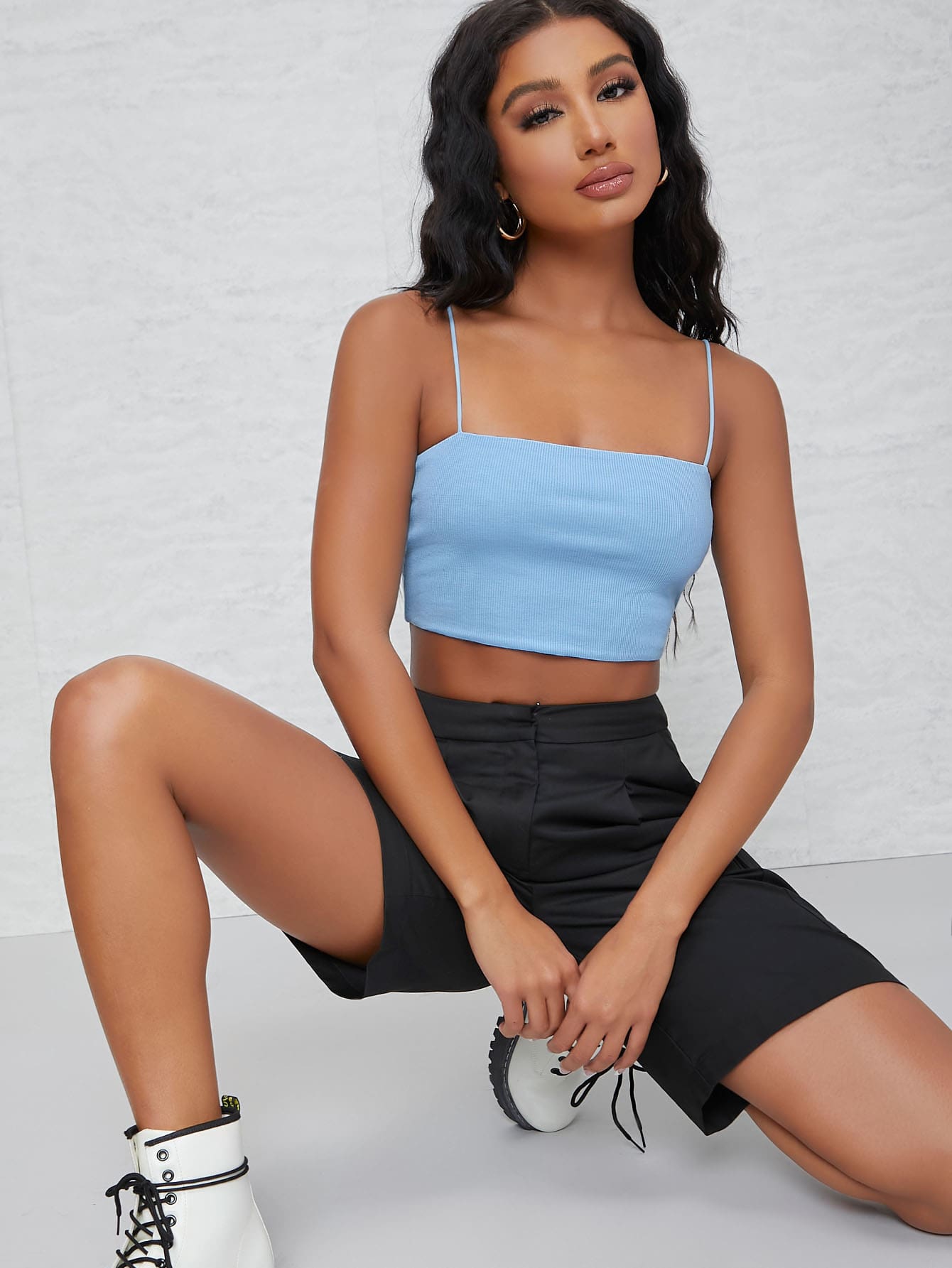 SHEIN Essnce Top corto de tirante unicolor - Celeste - Ver 1