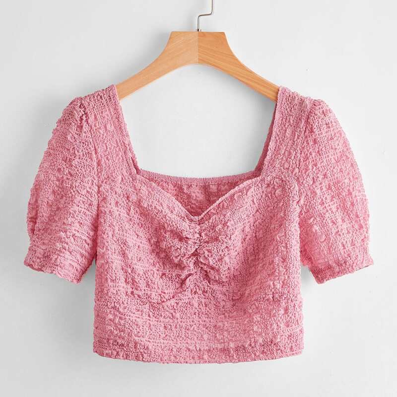 

Sweetheart Neck Ruched Crop Top, Pink