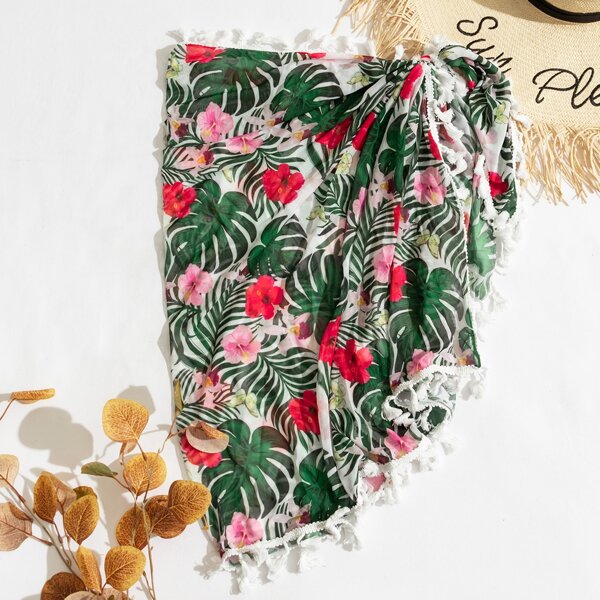

Tropical Tassel Trim Cover Up Skirt, Multicolor