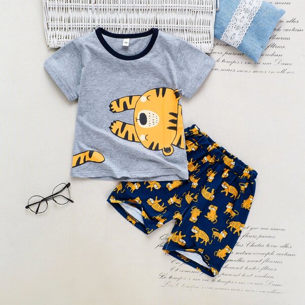

Toddler Boys Cartoon Tiger Print Tee & Shorts, Multicolor