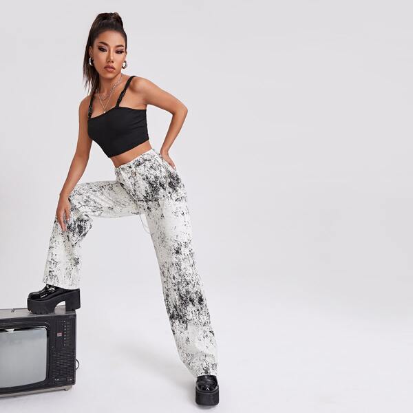 

High Waist Tie Dye Wide Leg Jeans, White