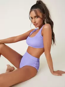 SHEIN High Waisted Bikini Set For Summer Beach Vacation - Lilac Purple - View 1