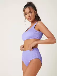 SHEIN High Waisted Bikini Set For Summer Beach Vacation - Lilac Purple - View 5