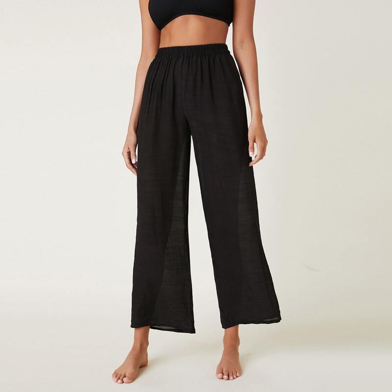

Solid Sheer Beach Pants, Black