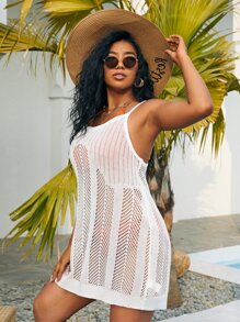 SHEIN Swim Curve Plus Hollow Out Cover Up - White - View 5